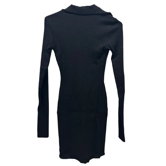 COTTON CITIZEN Ibiza Ribbed Polo Dress Black Long Sleeve Knit Mini Size M - Picture 2 of 7